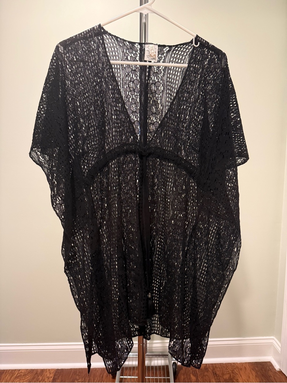 BECCA Rebecca Virtue Black Crochet Caftan Swim Cover Up XS/S